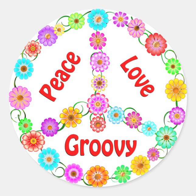 Peace Liebe Groovy Runder Aufkleber (Vorderseite)