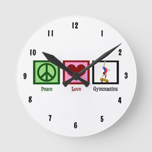 Peace Liebe Gymnastik Runde Wanduhr (Vorderseite)