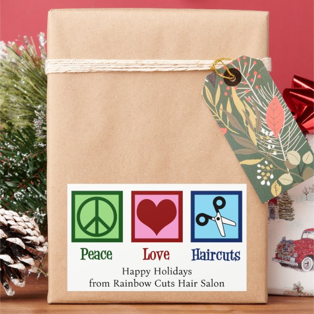 Peace Liebe Haarschnitte Custom Hair Salon Weihnac Rechteckiger Aufkleber (Feiertag)