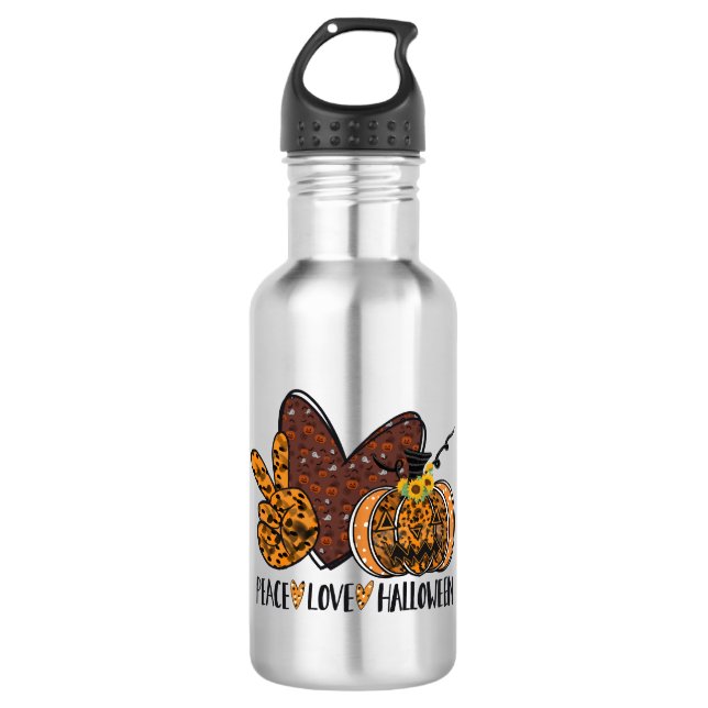 Peace Liebe Halloween Edelstahlflasche (Vorderseite)