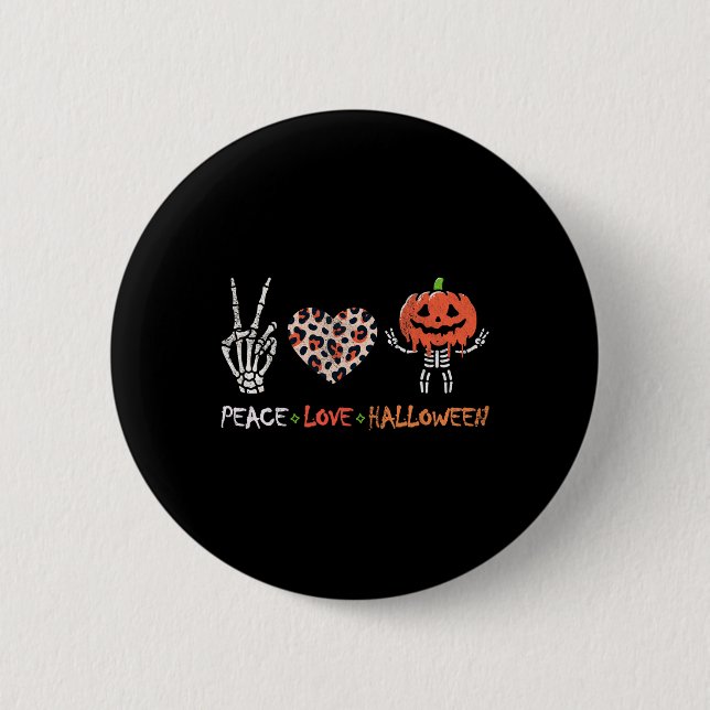 Peace Liebe Halloween Funny Pumpkin Skeleton Leopa Button (Vorderseite)