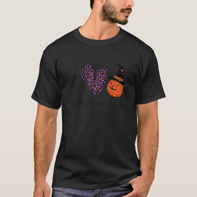 Peace Liebe Halloween Pumpkin Leopard Halloween Co T-Shirt (Vorderseite)