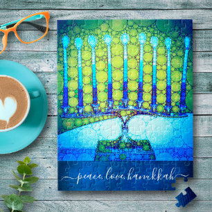 "Peace Liebe Hanukkah" Künstlerisch Blue & Green M
