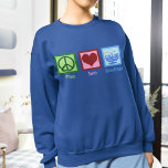 Peace Liebe Hanukkah Sweatshirt<br><div class="desc">Peace Liebe Hanukkah Sweatshirt für eine jüdische Frau, die Chanukah gerne feiert. Ein hübsches Friedenszeichen, ein Herz und eine wunderschöne Menorah.</div>