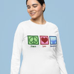 Peace Liebe Hanukkah Women's Long Sleeve T-Shirt<br><div class="desc">Peace Liebe Hanukkah lange Ärmel T - Shirt für eine jüdische Frau,  die gerne Chanukah feiern. Ein hübsches Friedenszeichen,  ein Herz und eine wunderschöne Menorah.</div>