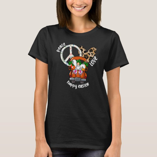 Peace Liebe Happy Oster Leopard Herz Bunny Rabbit T-Shirt (Vorderseite)