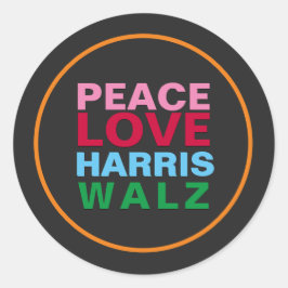 PEACE LIEBE HARRIS WALZ Rosa Blau Runder Aufkleber