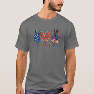Peace Liebe Heeler Dog Patriotic America Flag 4th  T-Shirt