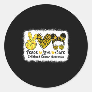 Peace Liebe heilen Messy Bun Childhood Cancer Awar Runder Aufkleber