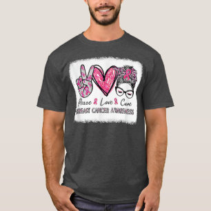 Peace Liebe heilen Messy Bun Pink Breast Cancer Aw T-Shirt