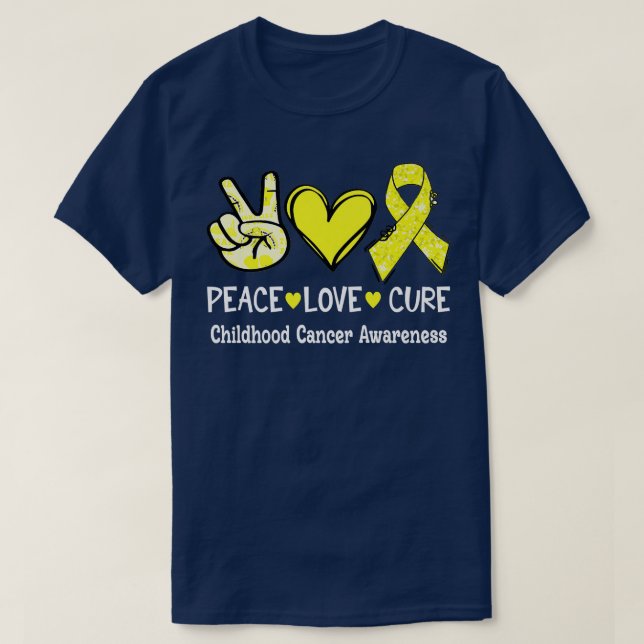 Peace Liebe heilen rosa Ribbon Kindheitskrebs Awar T-Shirt (Design vorne)