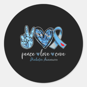 Peace Liebe Heilung Blue Ribbon Diabetes Bewusstse Runder Aufkleber