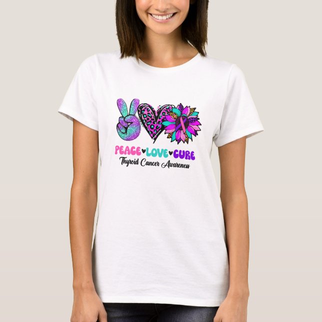 Peace Liebe Heilung Blue Ribbon Schilddrüsenkrebs  T-Shirt (Vorderseite)