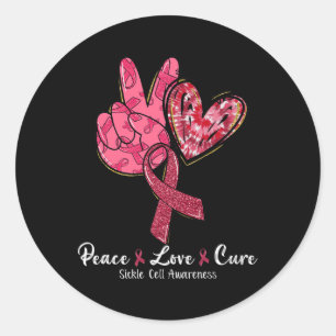 Peace Liebe Heilung Burgunder Ribbon Sickle Cell A Runder Aufkleber