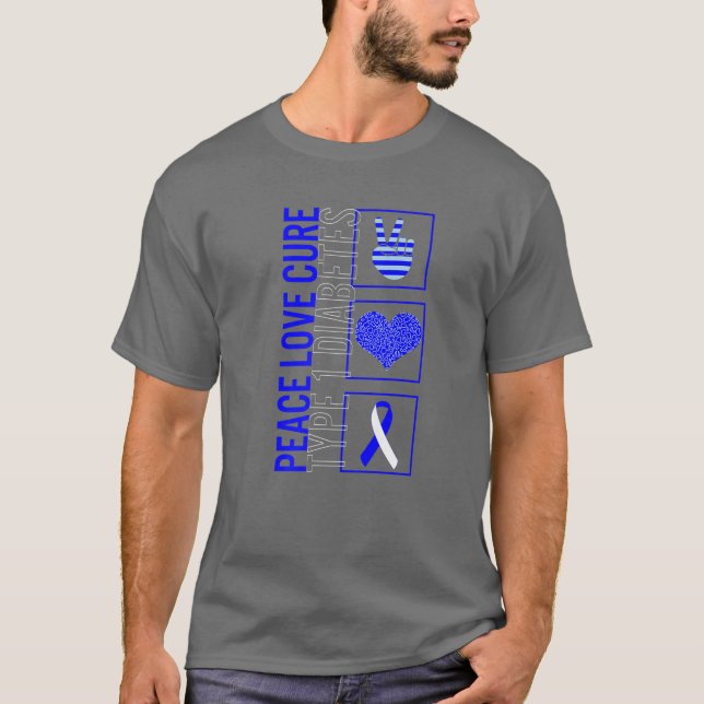 Peace Liebe Heilung Typ 1 Diabetes Aufklärung Ribb T-Shirt (Vorderseite)