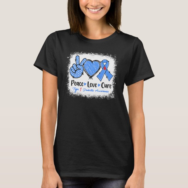 Peace Liebe Heilung Typ 1 Diabetes Awareness Blue  T-Shirt (Vorderseite)