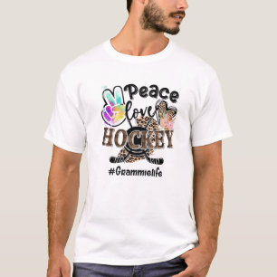 Peace Liebe Hockey Grammie Life Mama Grandma Leopa T-Shirt