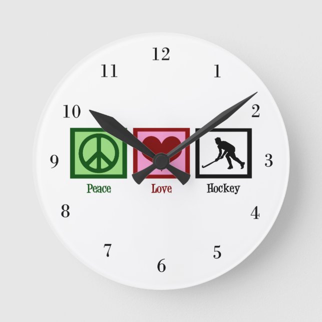 Peace Liebe Hockey Runde Wanduhr (Vorderseite)