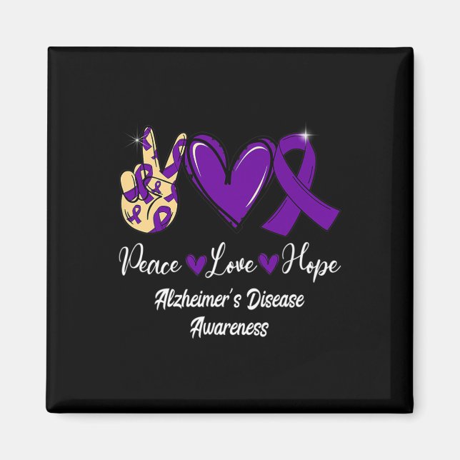Peace Liebe Hoffnung Lila Ribbon-Alzheimer-Krankhe Magnet (Vorne)