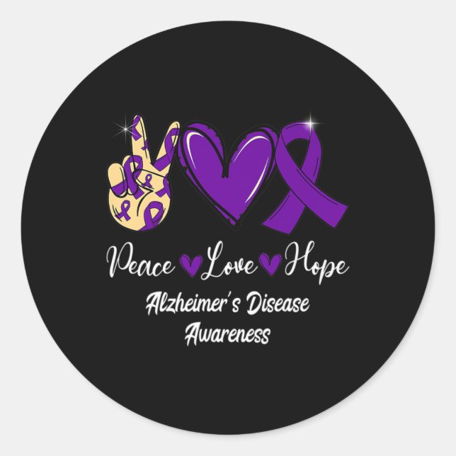 Peace Liebe Hoffnung Lila Ribbon-Alzheimer-Krankhe Runder Aufkleber (Vorderseite)