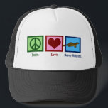 Peace Liebe Honey Badgers Truckerkappe<br><div class="desc">Ein Friedensschild, ein Herz und ein Honigbein.</div>