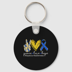 Peace Liebe Hope Alopecia Awareness Blue Ribbon Schlüsselanhänger