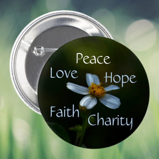 Peace Liebe Hope Faith Wohltätigkeit Daisy Floral Button (Von Creator hochgeladen)