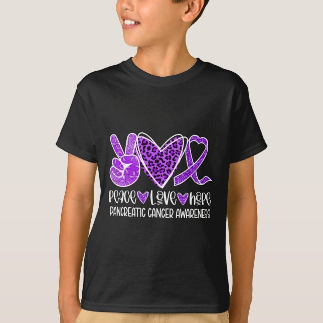 Peace Liebe Hope Leopard Lila Pankreaskrebs A T-Shirt (Vorderseite)