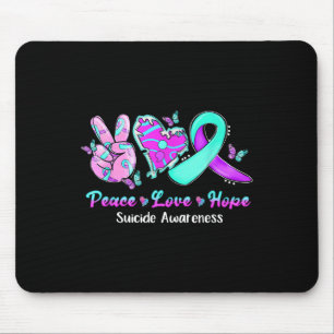 Peace Liebe Hope Lila & amp; Aquamariner Ribbon Su Mousepad