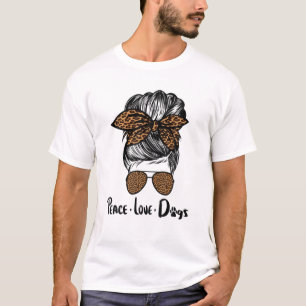 Peace Liebe Hunde Funny Leopard Messy Bun Dog Paw  T-Shirt