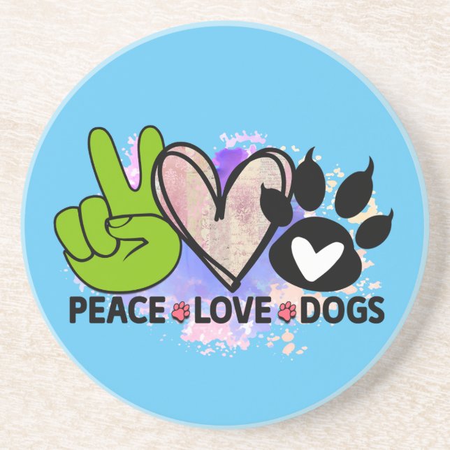 Peace Liebe Hunde Hippie Style Heart Paw Bright Getränkeuntersetzer (Vorne)