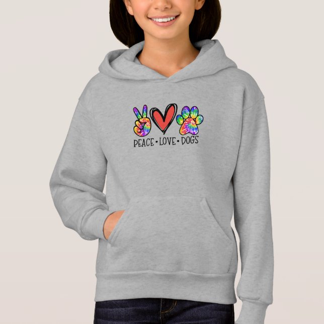 Peace Liebe Hunde Paws Gefärbte Krawatte Rainbow A Hoodie (Vorderseite)