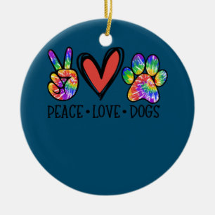 Peace Liebe Hunde Paws Gefärbte Krawatte Rainbow A Keramik Ornament