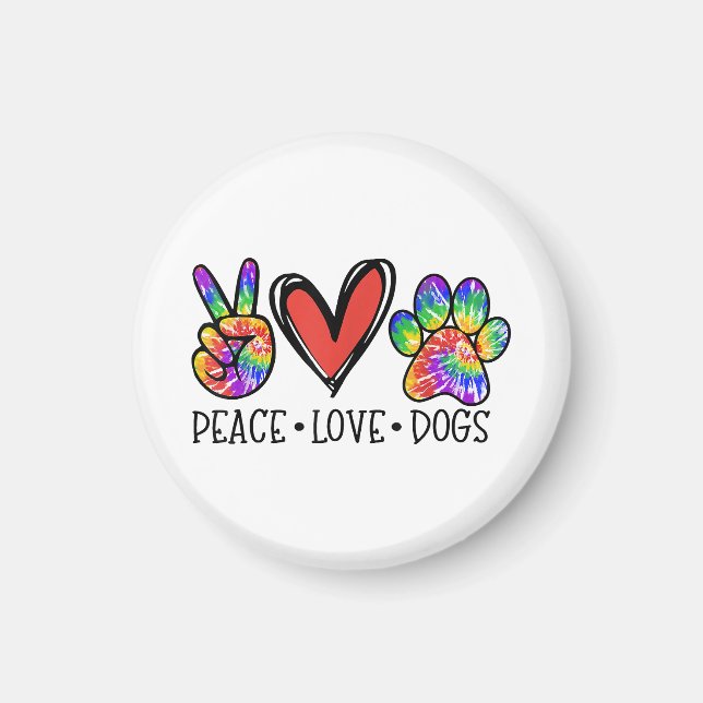 Peace Liebe Hunde Paws Gefärbte Krawatte Rainbow A Magnet (Vorne)