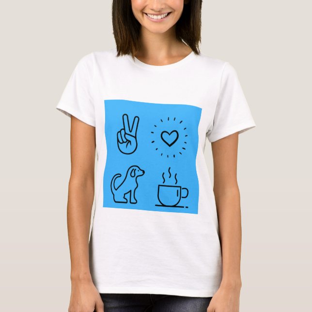 Peace Liebe Hunde und Kaffee T-Shirt (Vorderseite)