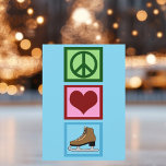 Peace Liebe Ice Skaten Feiertagskarte<br><div class="desc">Niedlich Peace Liebe Ice Skaten Weihnachtskarte für einen Eistänzer, der gerne Friedenszeichen und Herz bekommt. Hübsche blaue Skater Karten an diesem Weihnachtsfest für einen Skater.</div>