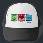 Peace Liebe Iguanas Truckerkappe<br><div class="desc">Ein Friedensschild,  ein Herz und eine niedliche grüne Leguana. Ich Liebe coole Leguana Besitzer Geschenke für mein Lieblings-Haustier.</div>