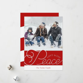Peace Liebe Join Script Red & White Foto Weihnacht Feiertagskarte