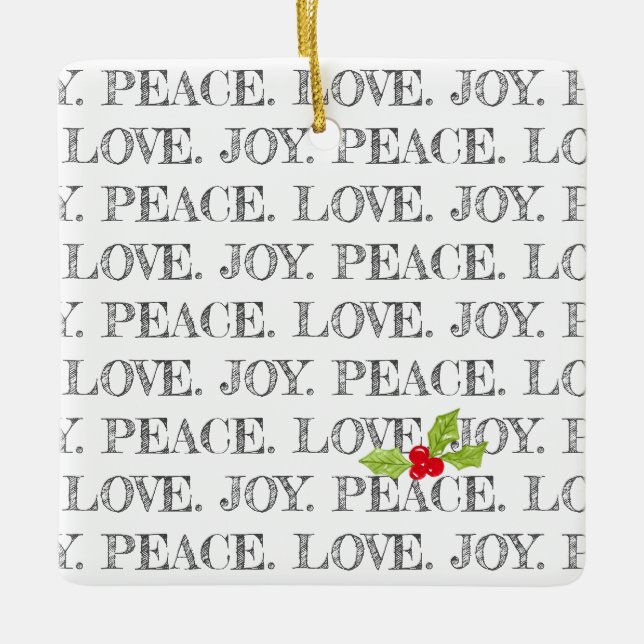Peace Liebe Join Text Christmas Holly Baby Foto Keramikornament (Vorderseite)