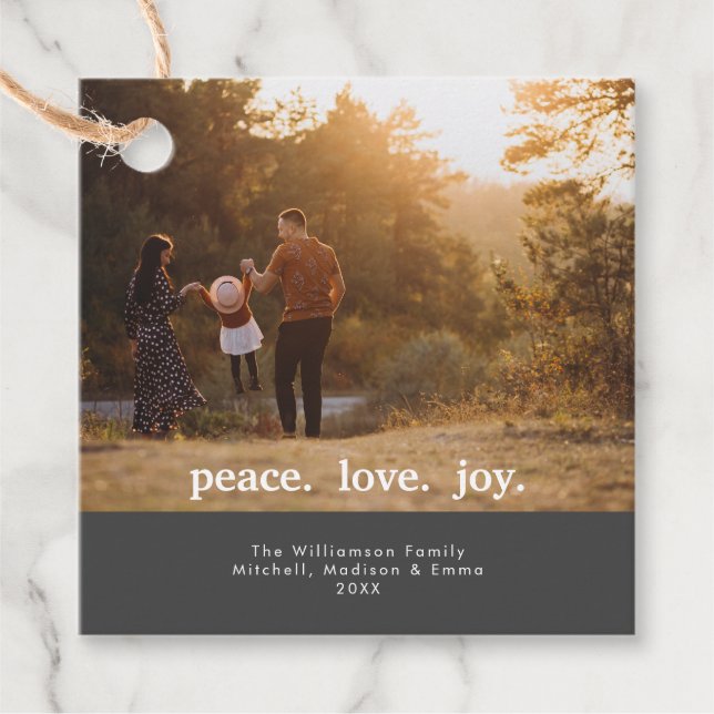 Peace Liebe Joliday Weihnachten Foto Geschenkanhänger (Vorderseite)