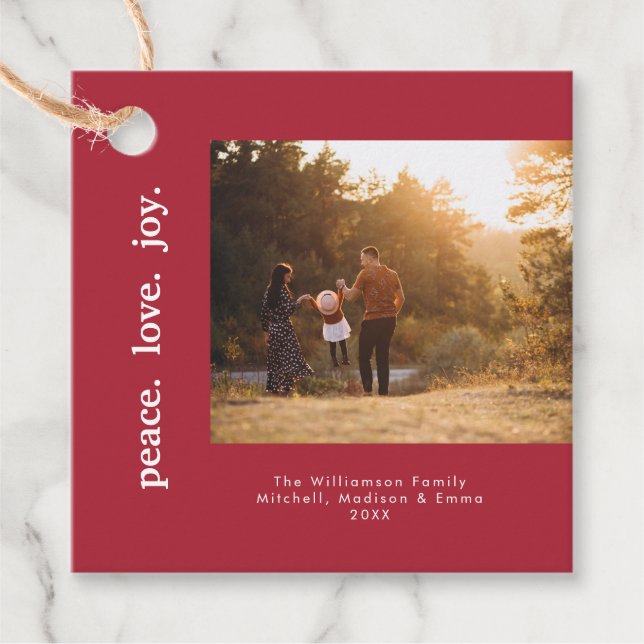 Peace Liebe Joliday Weihnachten Foto Geschenkanhänger (Vorderseite)