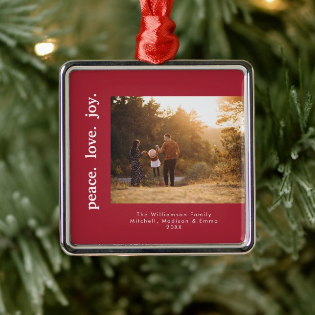 Peace Liebe Joliday Weihnachten Foto Ornament Aus Metall (Baum)