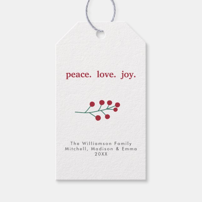 Peace Liebe Joly Holly Berries Weihnachten Geschenkanhänger (Vorderseite)