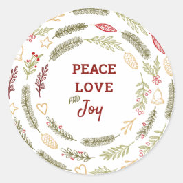 Peace Liebe JoSimple Rustic Christmas Foliage Runder Aufkleber