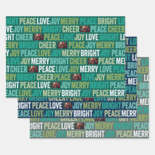 Peace Liebe Joy Bright Merry Cheer mit 1 Foto Geschenkpapier Set