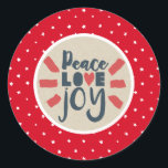 PEACE LIEBE JOY Christmas Red Stars Kraft Urlaub Runder Aufkleber<br><div class="desc">Aufkleber</div>