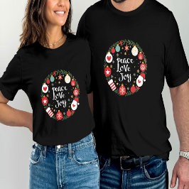 Peace Liebe Joy Christmas Wreath Festive T-Shirt