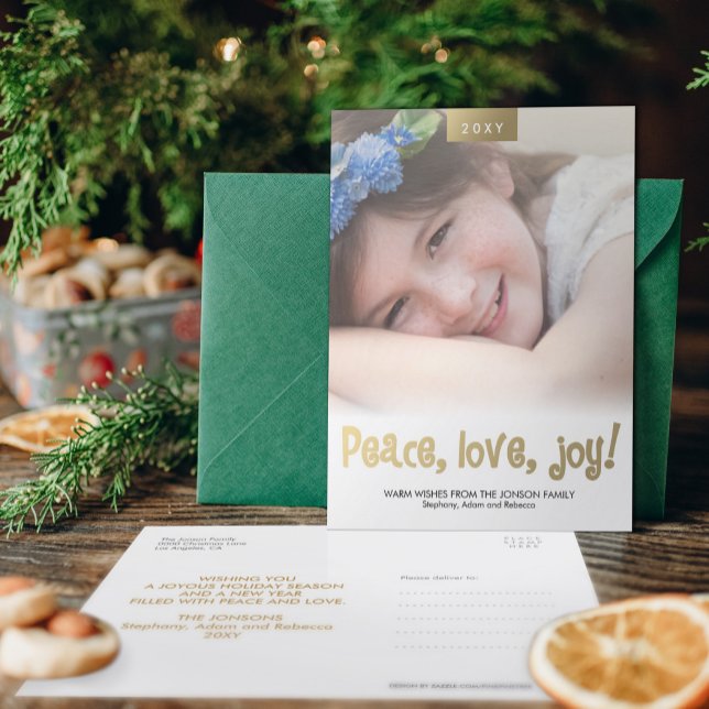 Peace Liebe Joy Custom Foto Moderne Xmas Postkarte (Von Creator hochgeladen)
