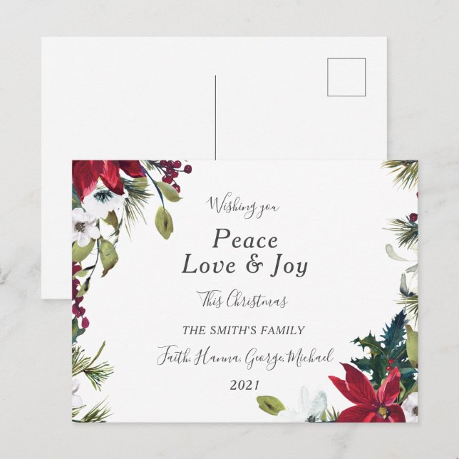 Peace Liebe Joy Family Frohe Weihnachts-Postkarte Postkarte (Vorne/Hinten)