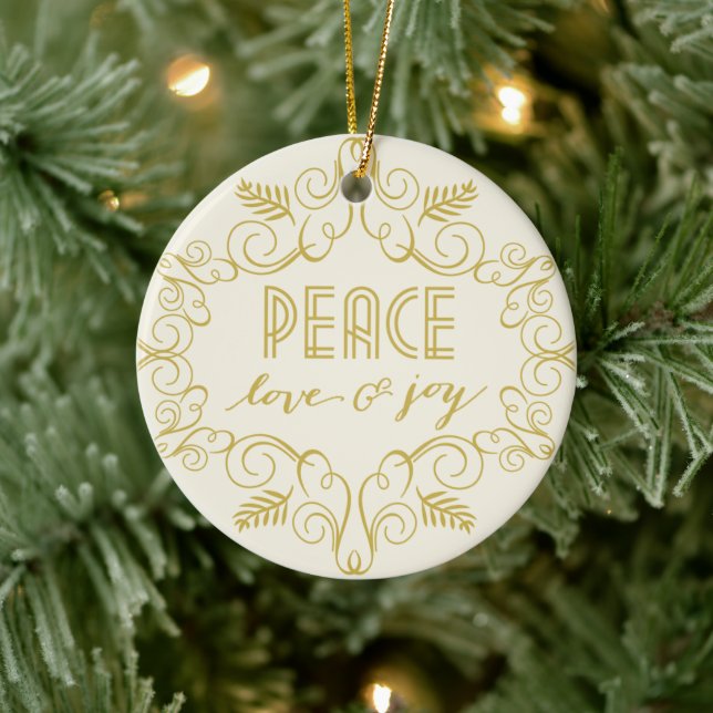 Peace Liebe & Joy Foliage Deko Frame Foto Holiday Keramikornament (Baum)
